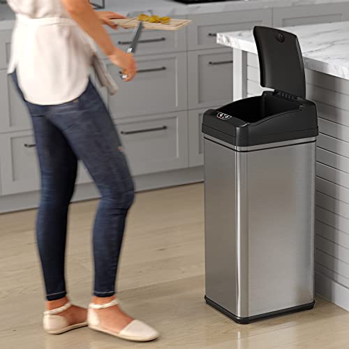 Stainless Steel Dual-Compartment Touchless Sensor Trash Can, 16 Gallon W3144