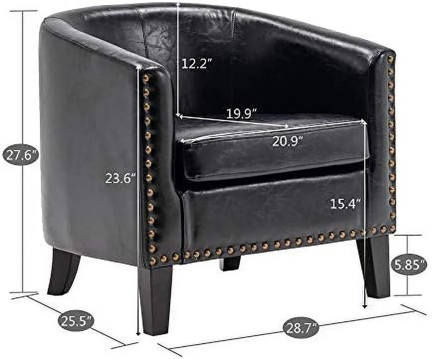 Barrel Chairs Set of 2 Faux Leather Accent Chairs for Living Room Y2321