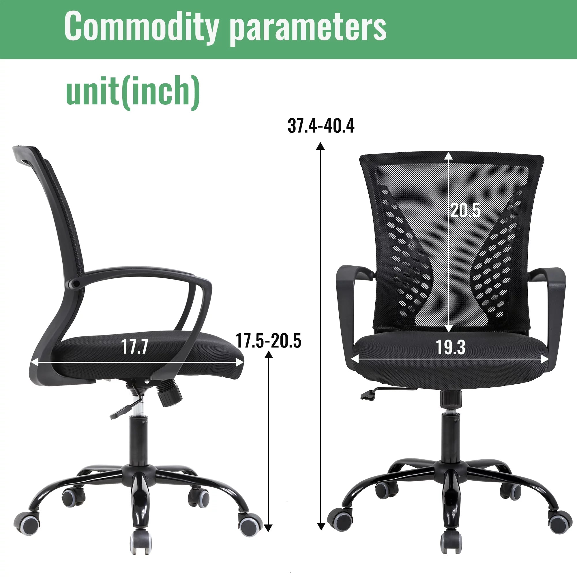 Mesh Office Chair Ergonomic Computer Chair with Swivel & Lumbar Support, Black H29443
