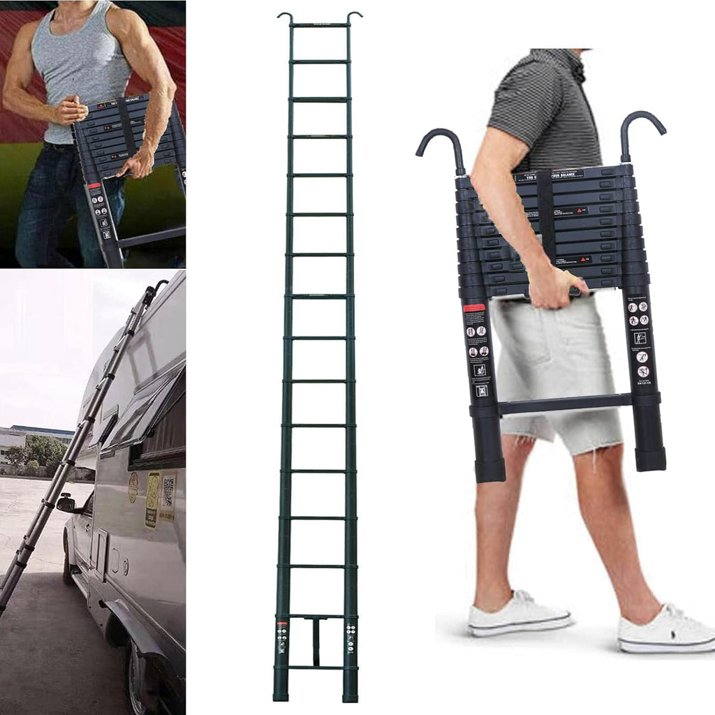 Aluminum Telescoping Ladder with Detachable Roof Hooks, 20 FT, Lightweight D360