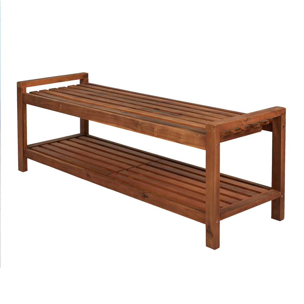 Mid-Century Modern Acacia Wood 3-Seat Outdoor Patio Bench P2534
