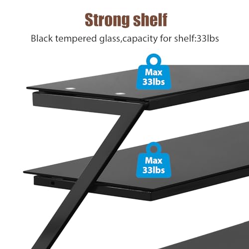 Adjustable Floor TV Stand with Tempered Glass and Metal Frame V8875
