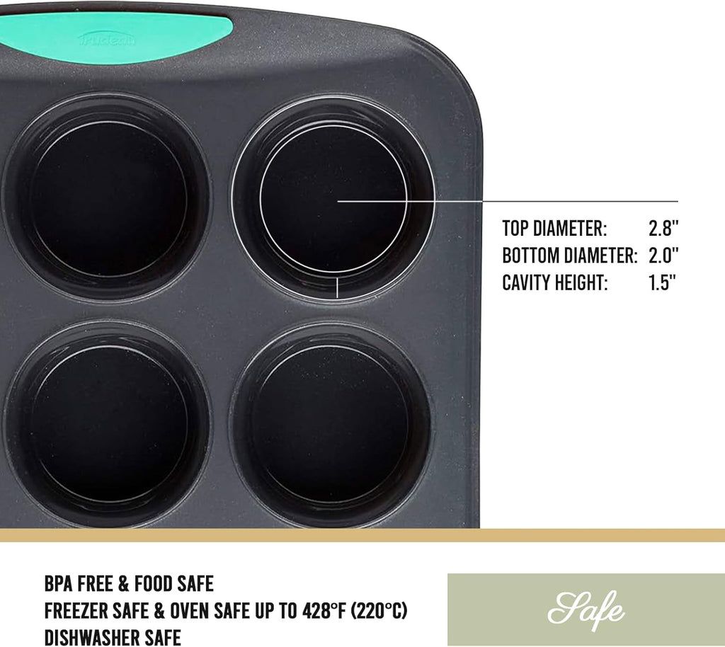 Silicone Muffin Pan, 12 Cup, Grey/Mint E487583