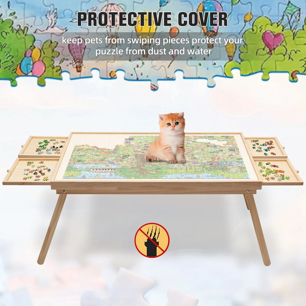 1500 Piece Wooden Jigsaw Puzzle Table with Folding Legs and 4 Drawers Q726