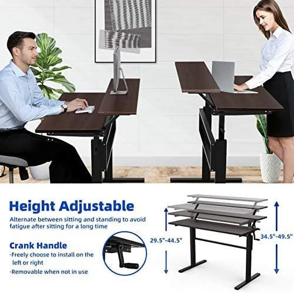 Standing Desk 2-Tier Height Adjustable with Monitor Stand F3458