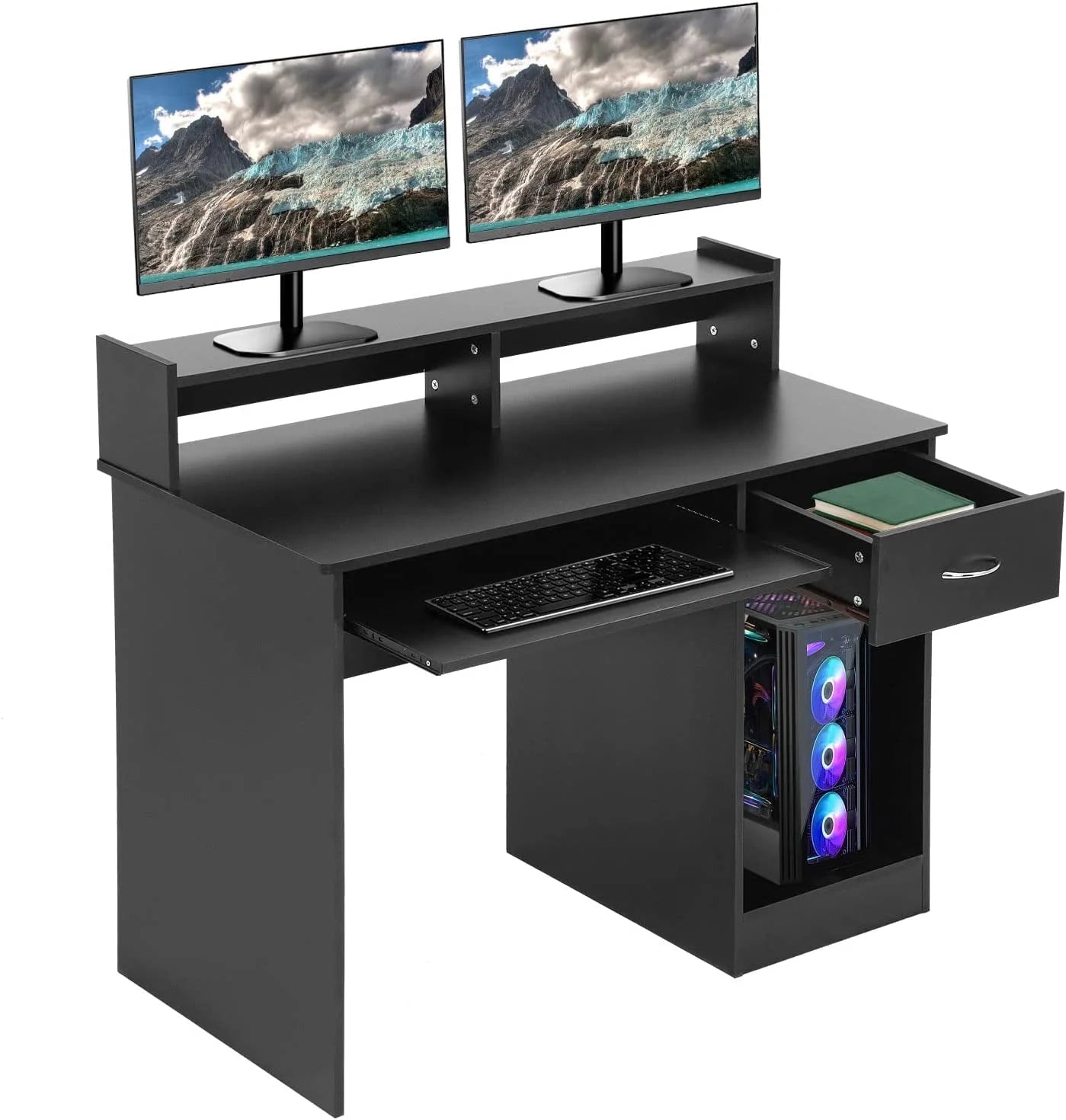 YRLLENSDAN 43" L Small Desks With a Drawer for Small Spaces, Computer Desk for Small Area with Keyboard Tray Drawers Home Office Desk Workstation Study Table with Shelf Writing Desk