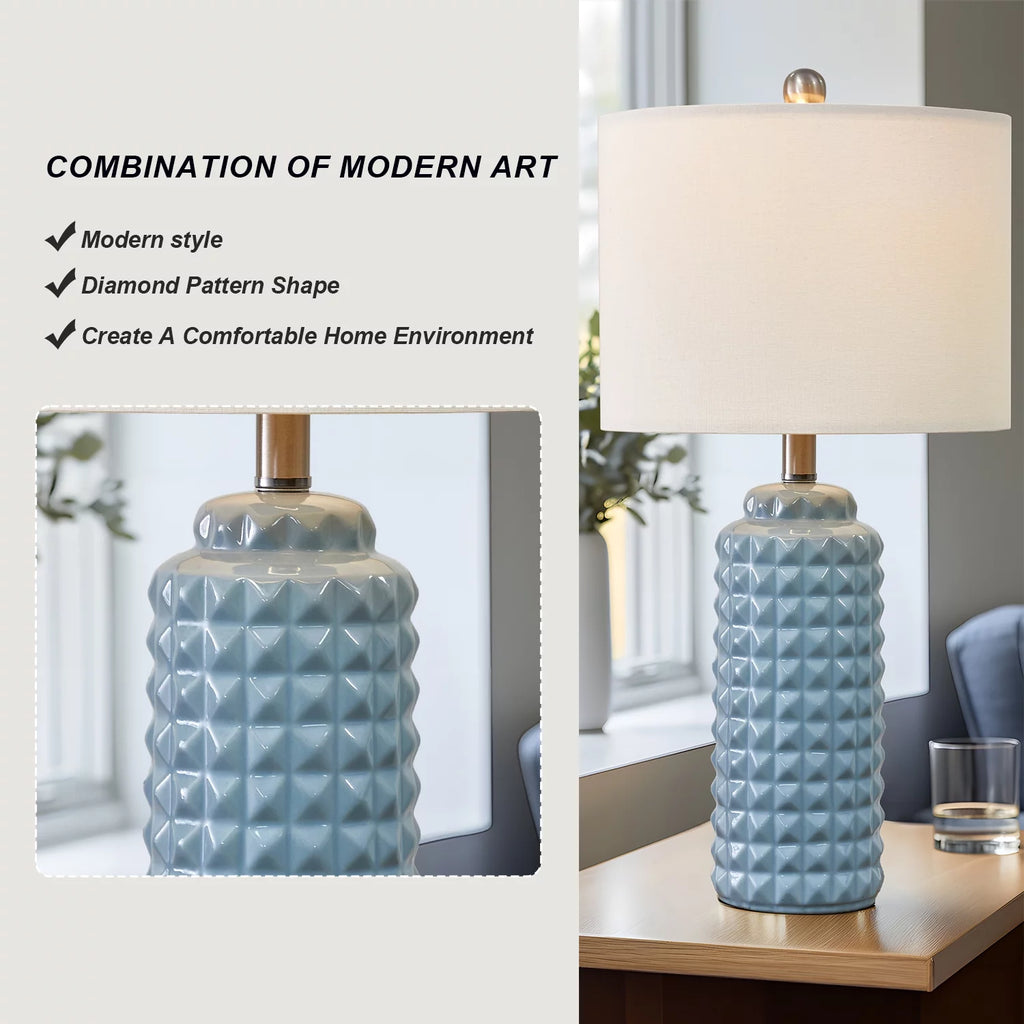 Ceramic Table Lamp for Living Room Bedroom, Light Blue, Set of 2 X857439