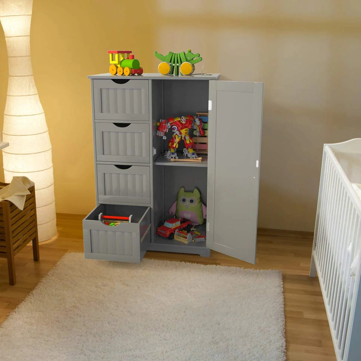 Freestanding Bathroom Floor Cabinet with 4 Drawers and Cupboard W732794