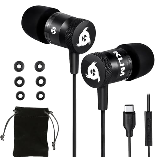 KLIM Fusion C - USB-C Earbuds with Microphone + Long-Lasting Wired Ear Buds + 5 Years Warranty - Innovative: in-Ear with Memory Foam + Earphones with Mic and 3.5 mm Jack - New Version 2024 - Black