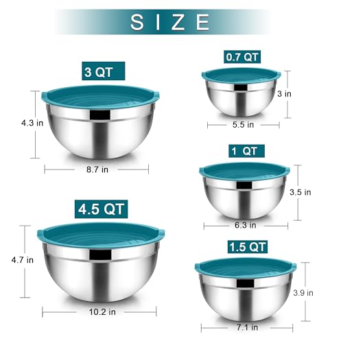 Stainless Steel Mixing Bowl Set with Lids, 5 Pieces F2169
