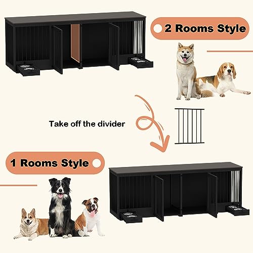 Large Wooden Dog Crate for 2 Dogs with Drawers and Divider S216