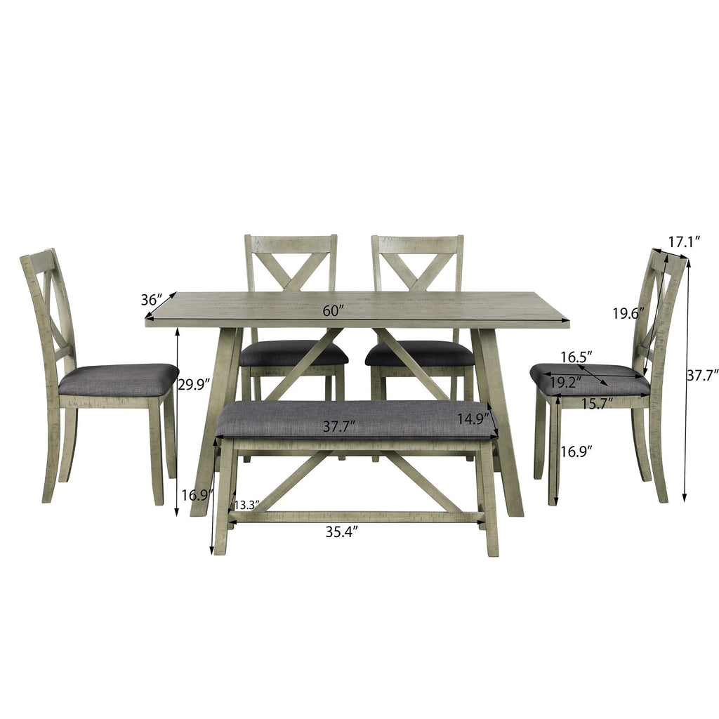 6 Piece Wood Dining Table Set with Chairs P168