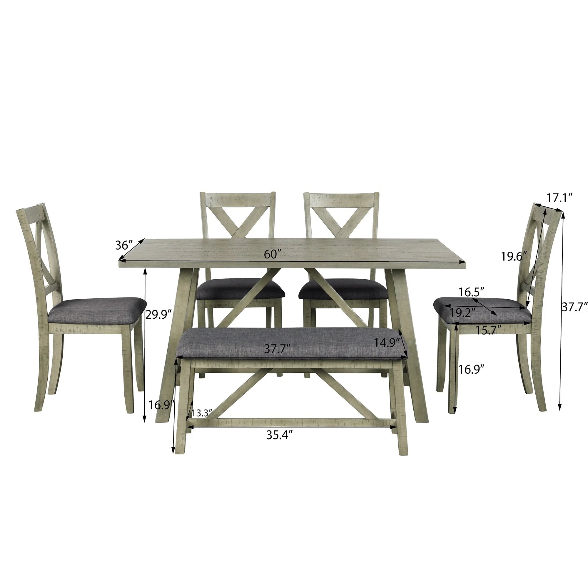 6 Piece Wood Dining Table Set with Chairs P168
