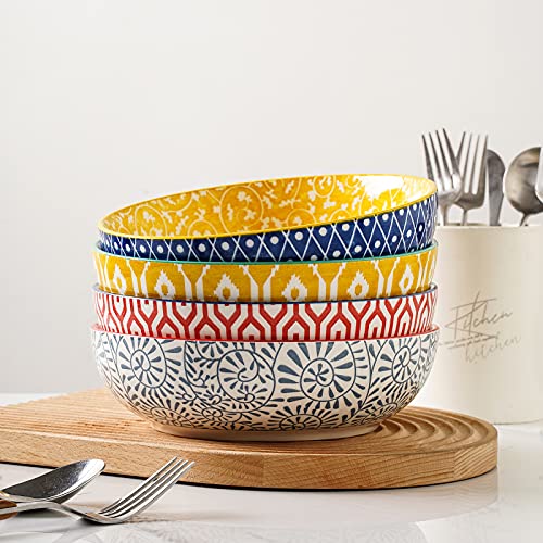 Ceramic Pasta Bowls Set of 4, 8 Inch, Microwave Safe R8988