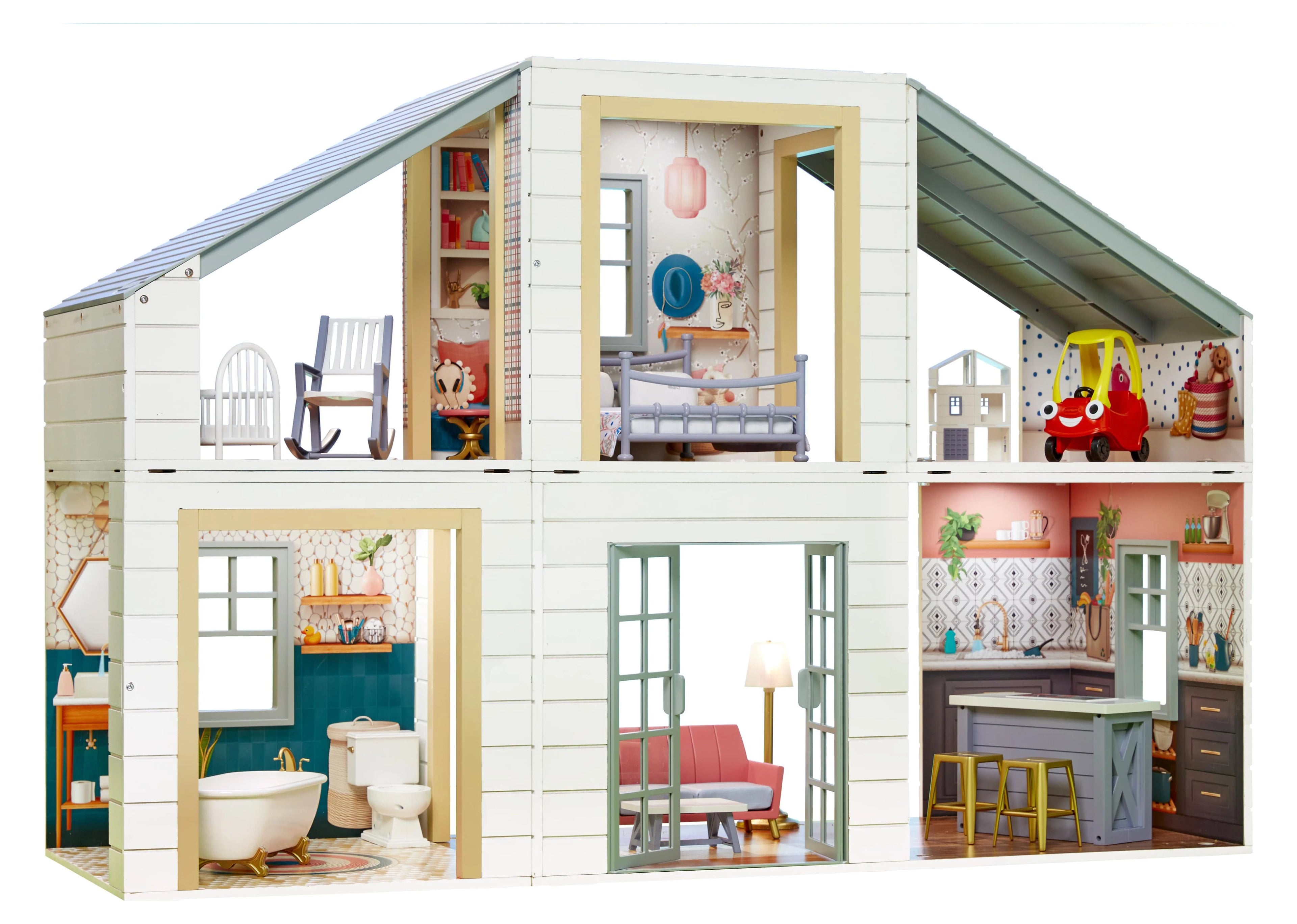 Real Wood Stack 'N Style Dollhouse with 14 Accessories Q863167