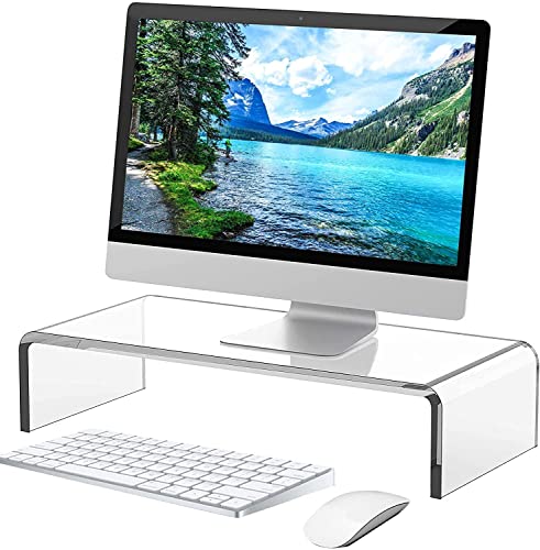 Acrylic Monitor Stand - Acrylic Computer Laptop Stand White Clear Monitor Stand Acrylic Computer Stand Acrylic Monitor Riser for Desk Keyboard Storage Office, Home, School