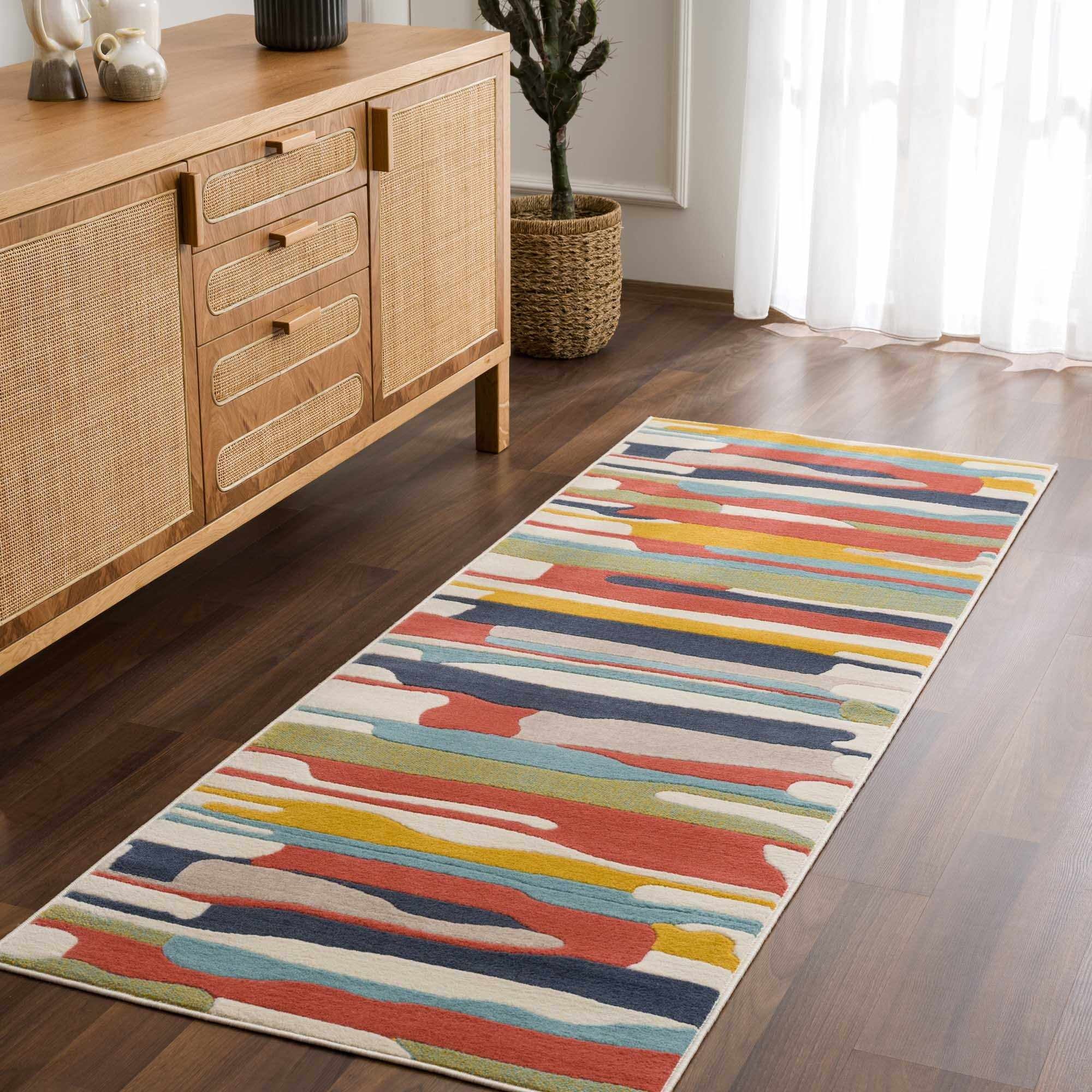 Multicolor Rainbow Striped Area Rug for Living Room Bedroom A79688