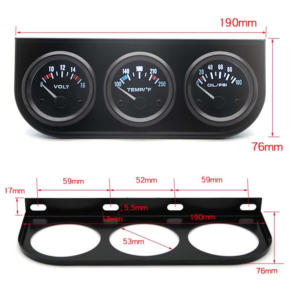 3-in-1 Car Meter for Voltage, Water Temperature, and Oil Pressure - 52mm Gauges E226485
