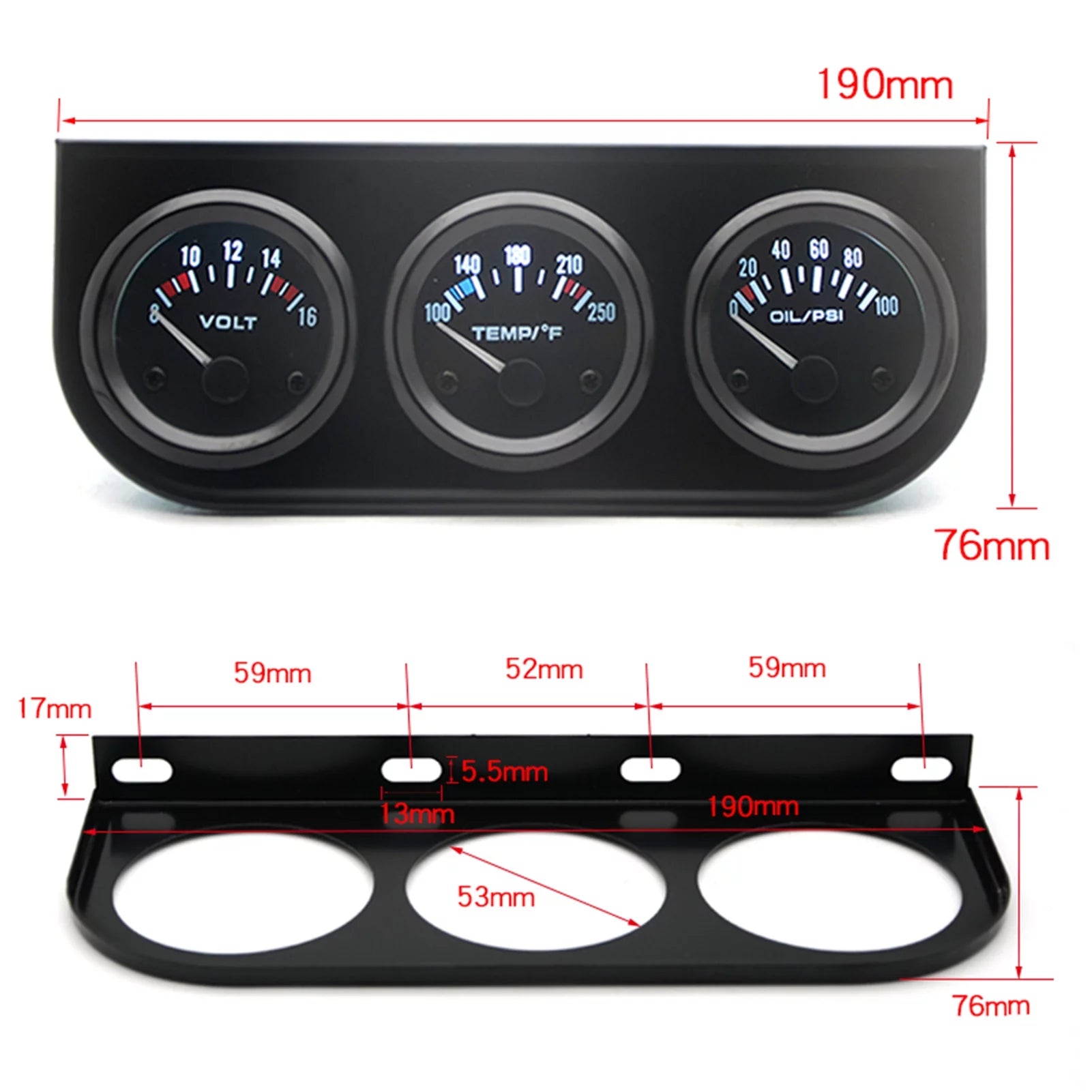 3-in-1 Car Meter for Voltage, Water Temperature, and Oil Pressure - 52mm Gauges E226485