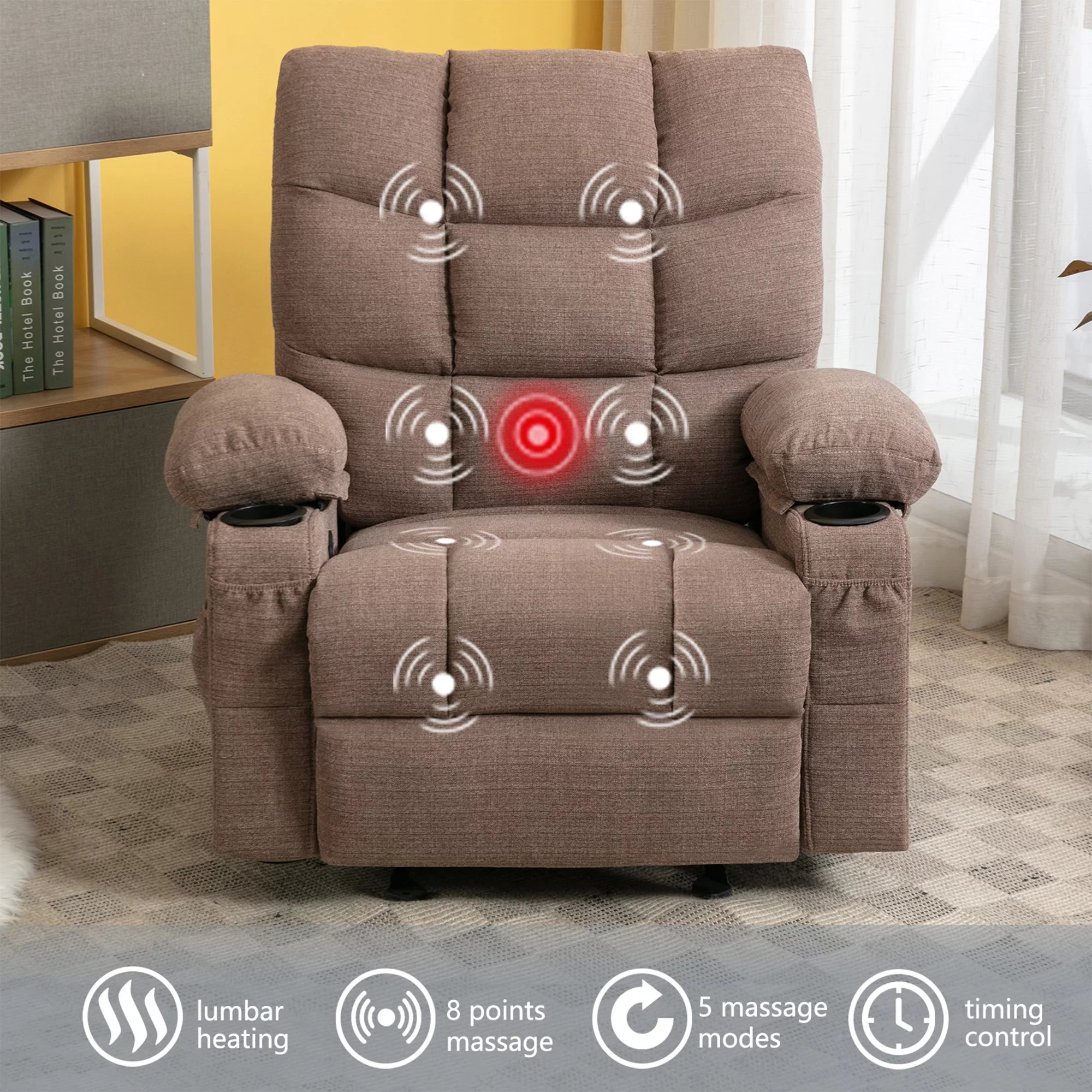 Manual Rocking Recliner Chair with Cup Holders and USB Ports Y84148