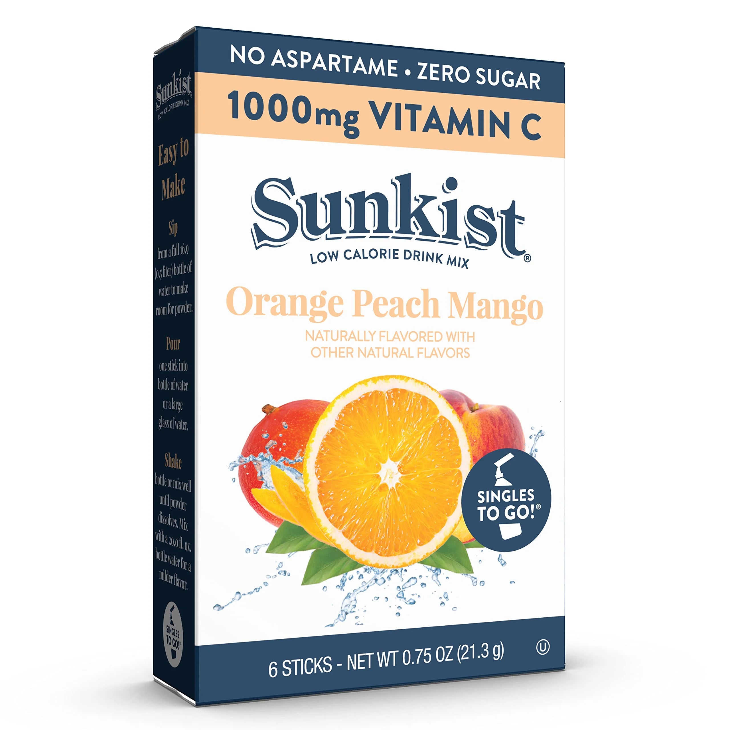 Orange Peach Mango Drink Mix Packets, 6-Count, Zero Sugar D3717