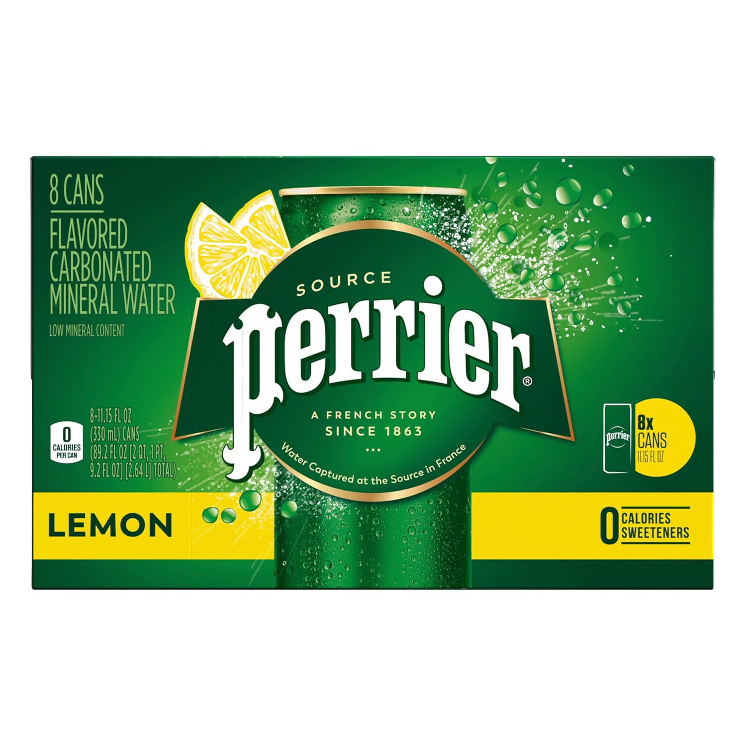 Perrier Lemon Flavored Sparkling Water, 11.15 Fl Oz Cans (24 Count)
