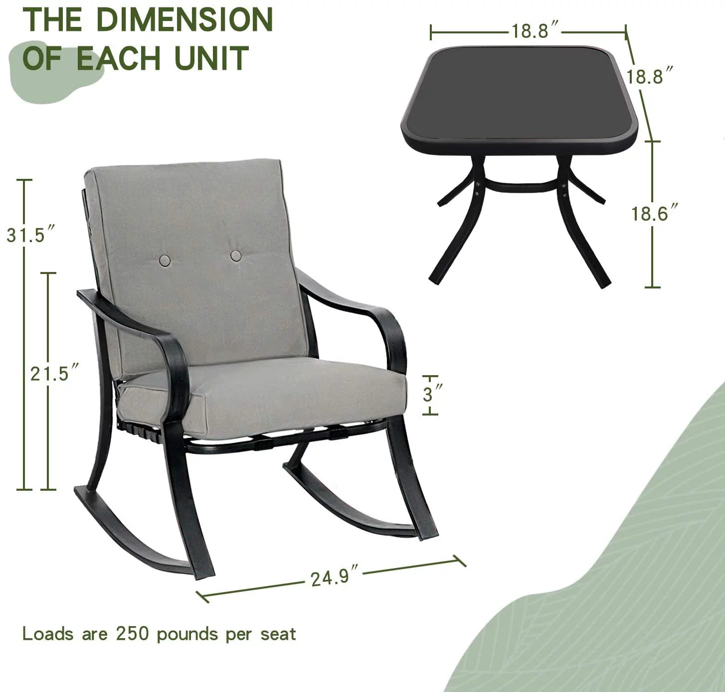 Outdoor Rocking Chairs Set with Cushions and Glass Coffee Table N96983