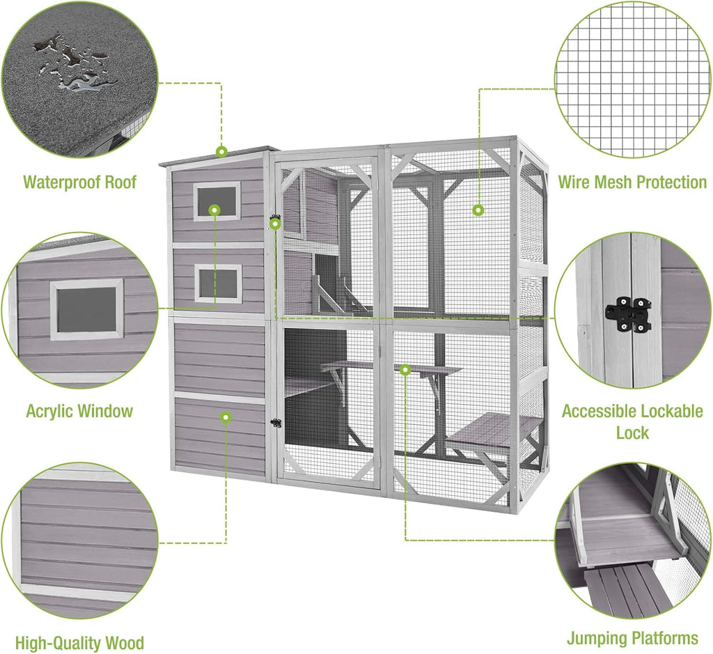 Large Catio Kitty House with 4 Tiers, Waterproof Roof, 77 Inch H9703