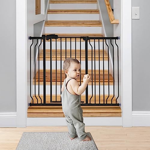 Extra Tall Baby Gate for Stairs Doorways with Walk-Thru Door, Black T802