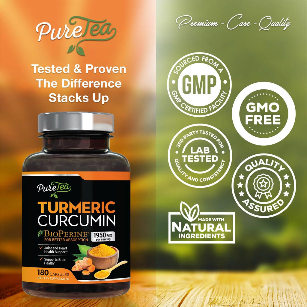 Turmeric Curcumin 1950mg with Black Pepper, Joint Support Supplement, 180 Capsules Y885