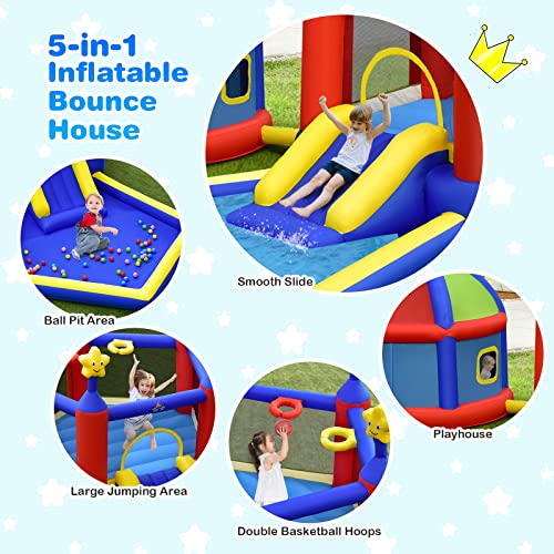 Inflatable Bounce House for Kids Indoor Outdoor with Basketball Hoops and Ball Pit U1574