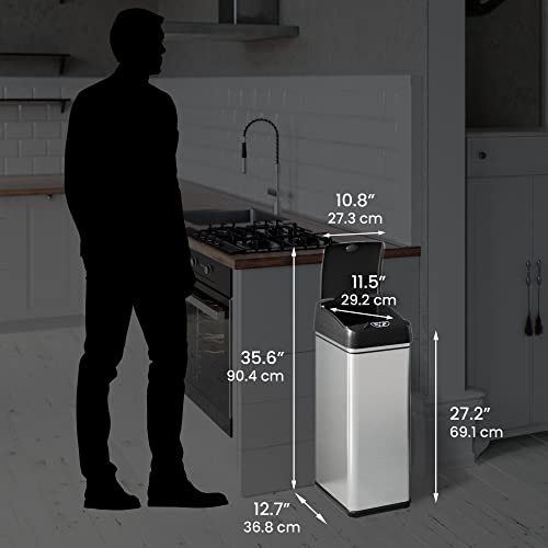 Stainless Steel Dual-Compartment Touchless Sensor Trash Can, 16 Gallon W3144