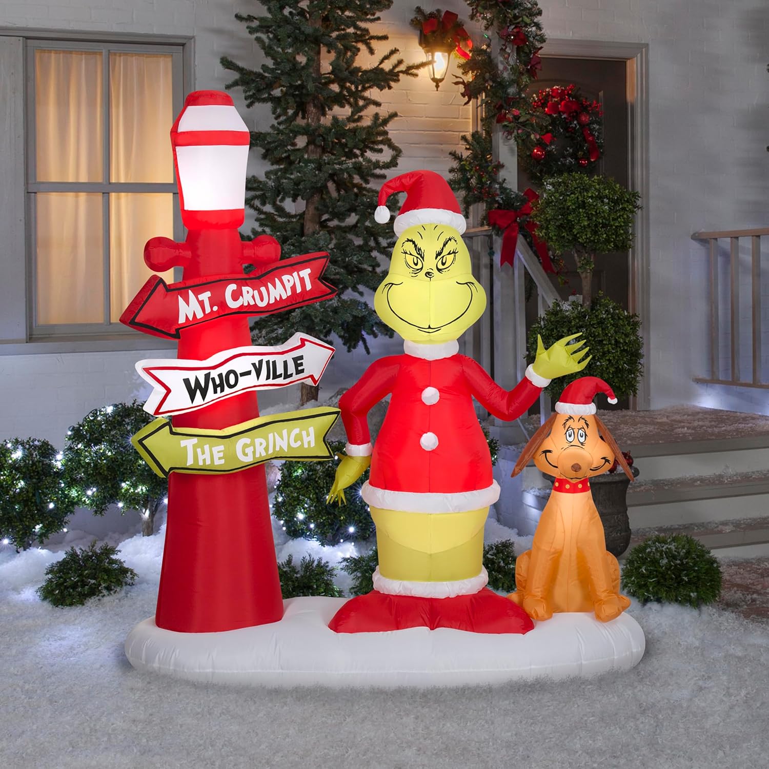 Christmas Inflatable Grinch and Max with Lamp Post, 6 ft Tall F538200