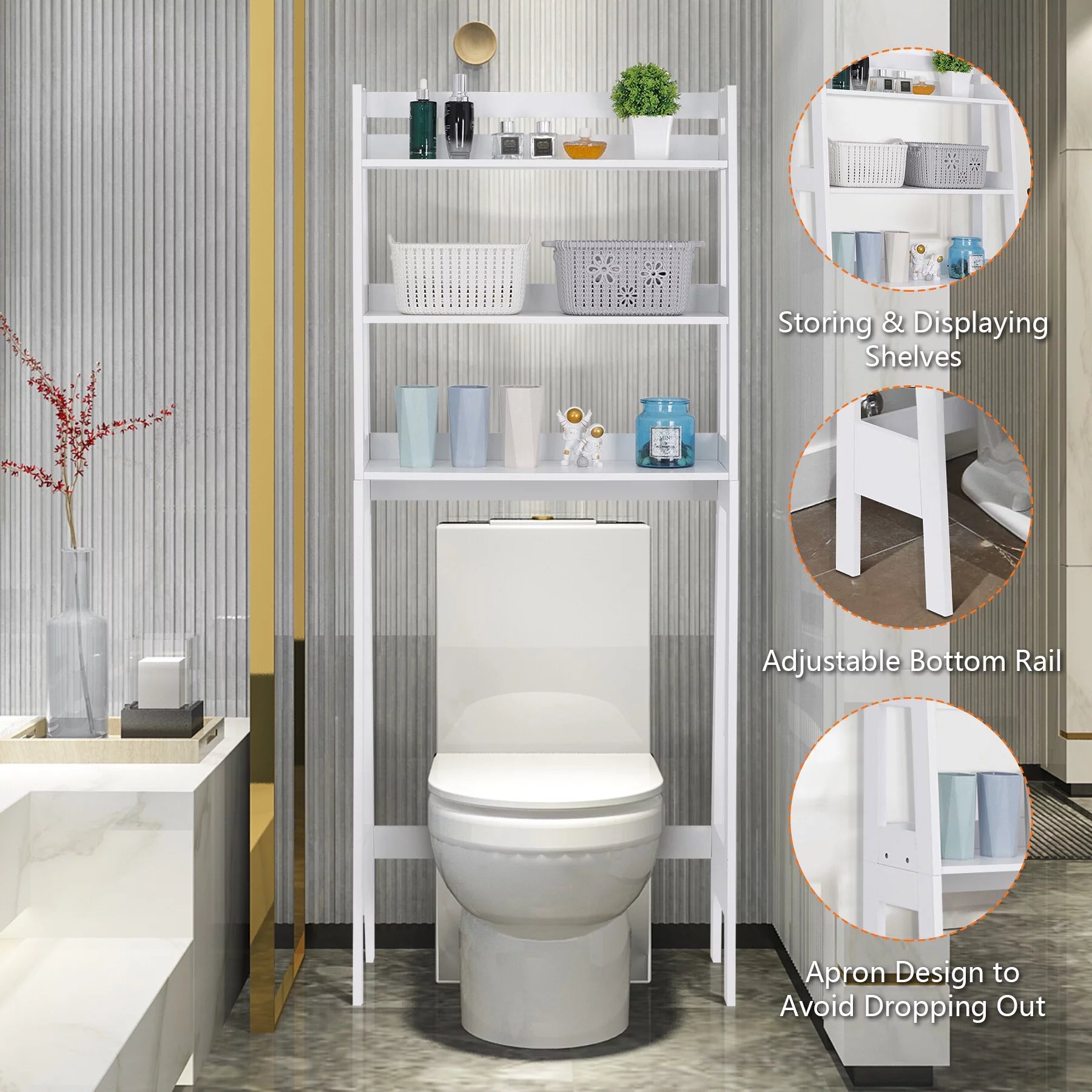 Over-The-Toilet Storage Shelf 3-Tier Wooden Bathroom Organizer Q814