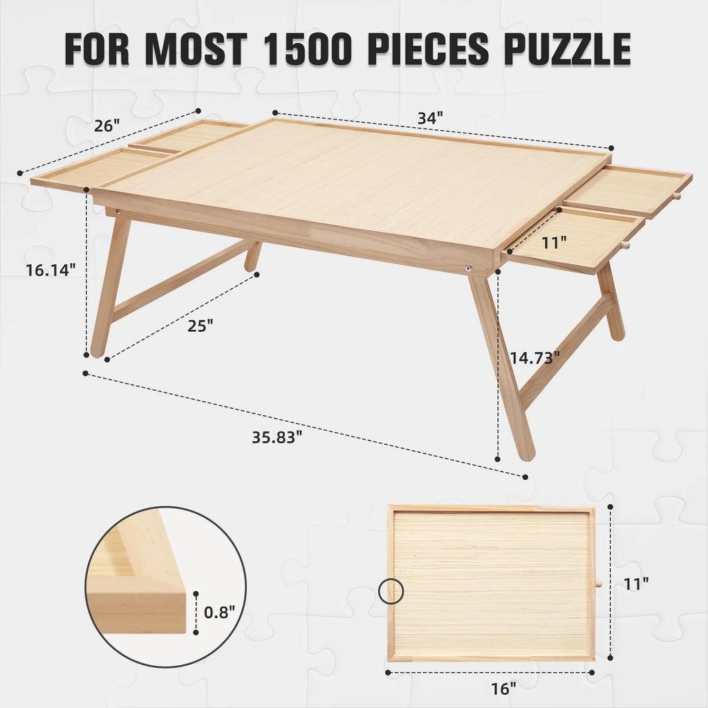 1500 Piece Wooden Jigsaw Puzzle Table with Folding Legs and 4 Drawers Q726