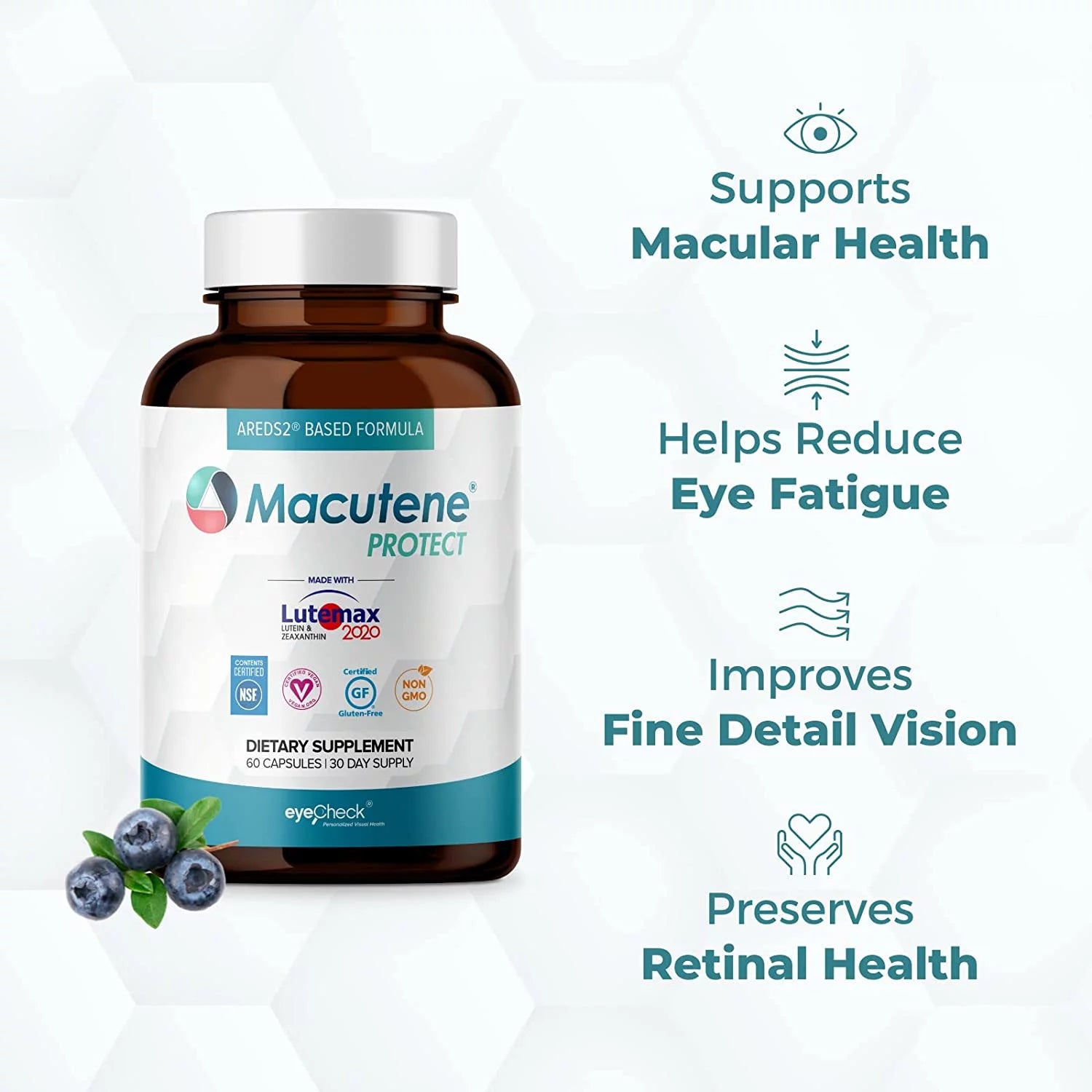 Macular Support Supplement with Bilberry, Zeaxanthin and Lutein, 60 Capsules P548890