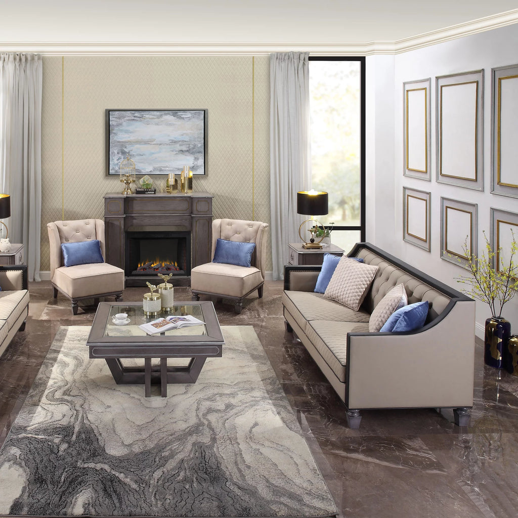 Sofa with 4 Pillows in Tan, Black and Charcoal R9054