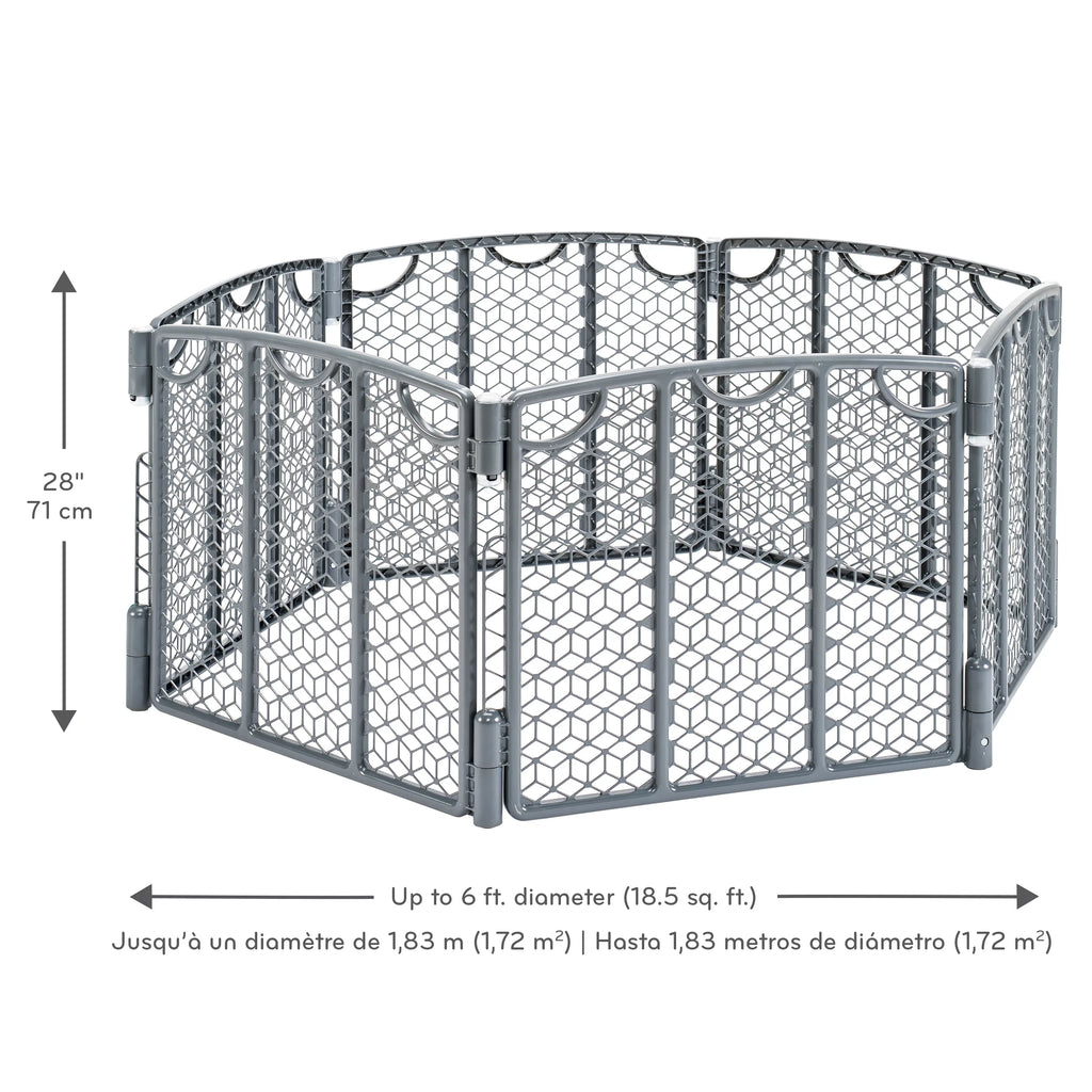 Adjustable Freestanding Play Space Gate, 6 Panels, Cool Gray C19220