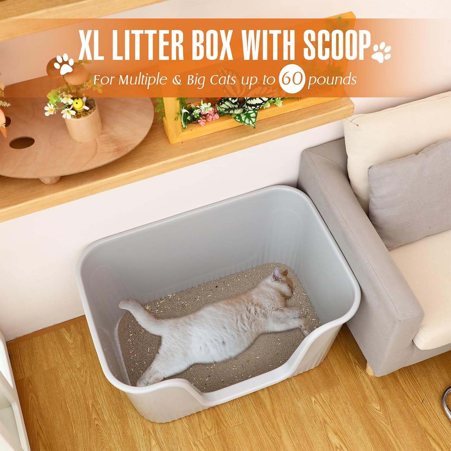 Enclosed Cat Litter Box Extra Large with Scoop, Front Entry, Two Exits Q9926
