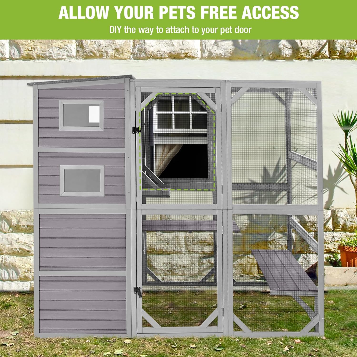 Large Catio Kitty House with 4 Tiers, Waterproof Roof, 77 Inch H9703
