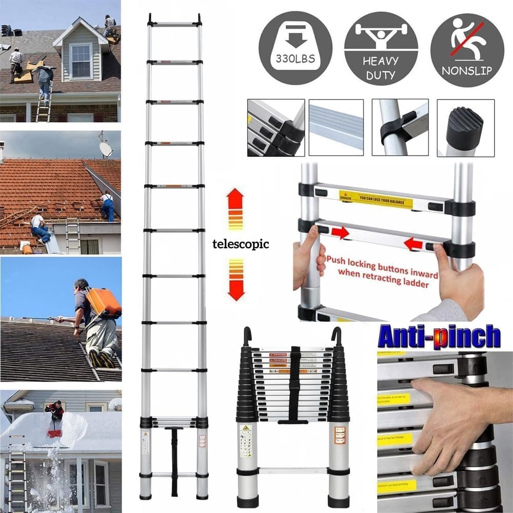 Telescoping Ladder 20 FT Portable Extension Ladder, Anti-Slip Folding Attic Ladder, Heavy Duty 330 Lb Capacity M50100