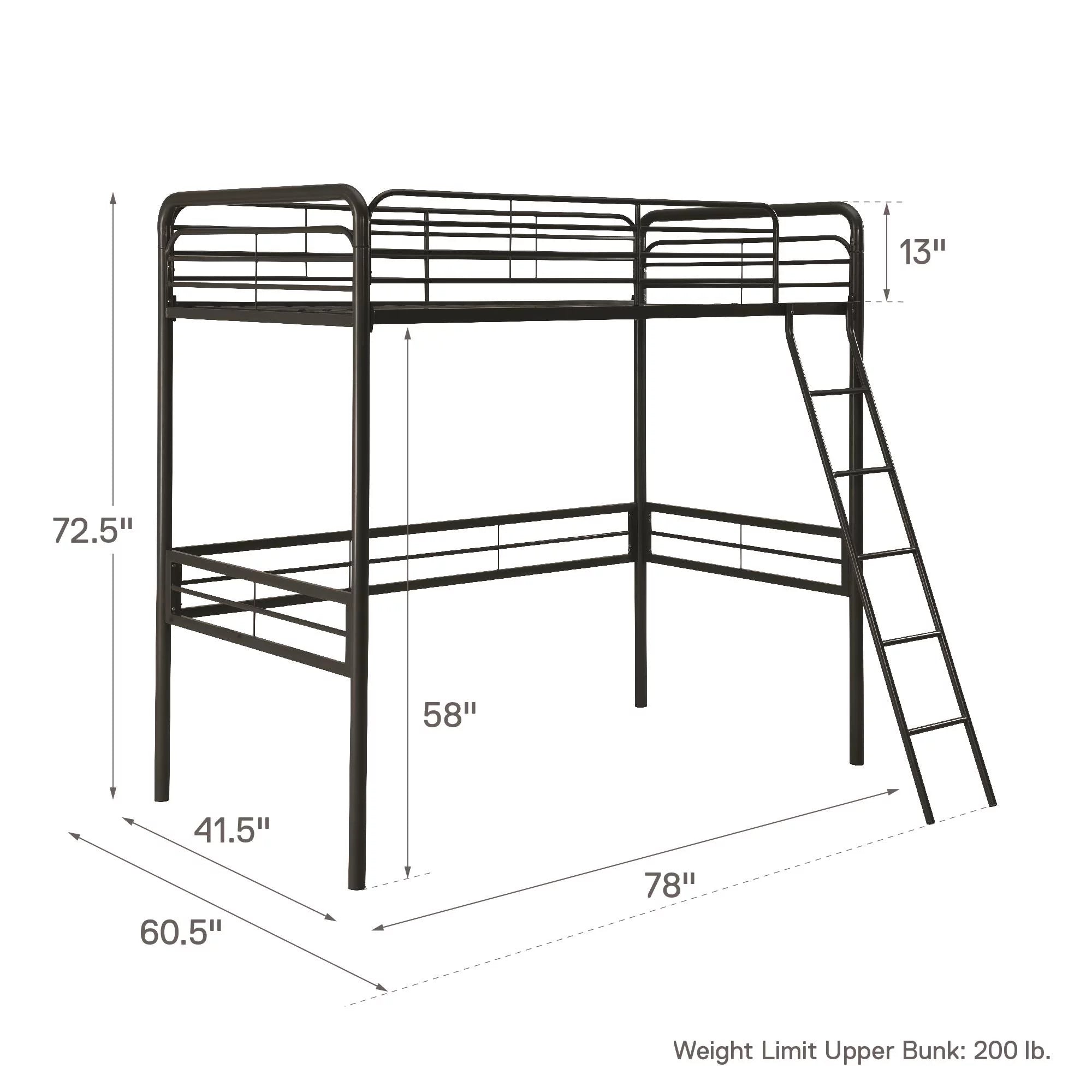 Twin Metal Loft Bed, Black B57866