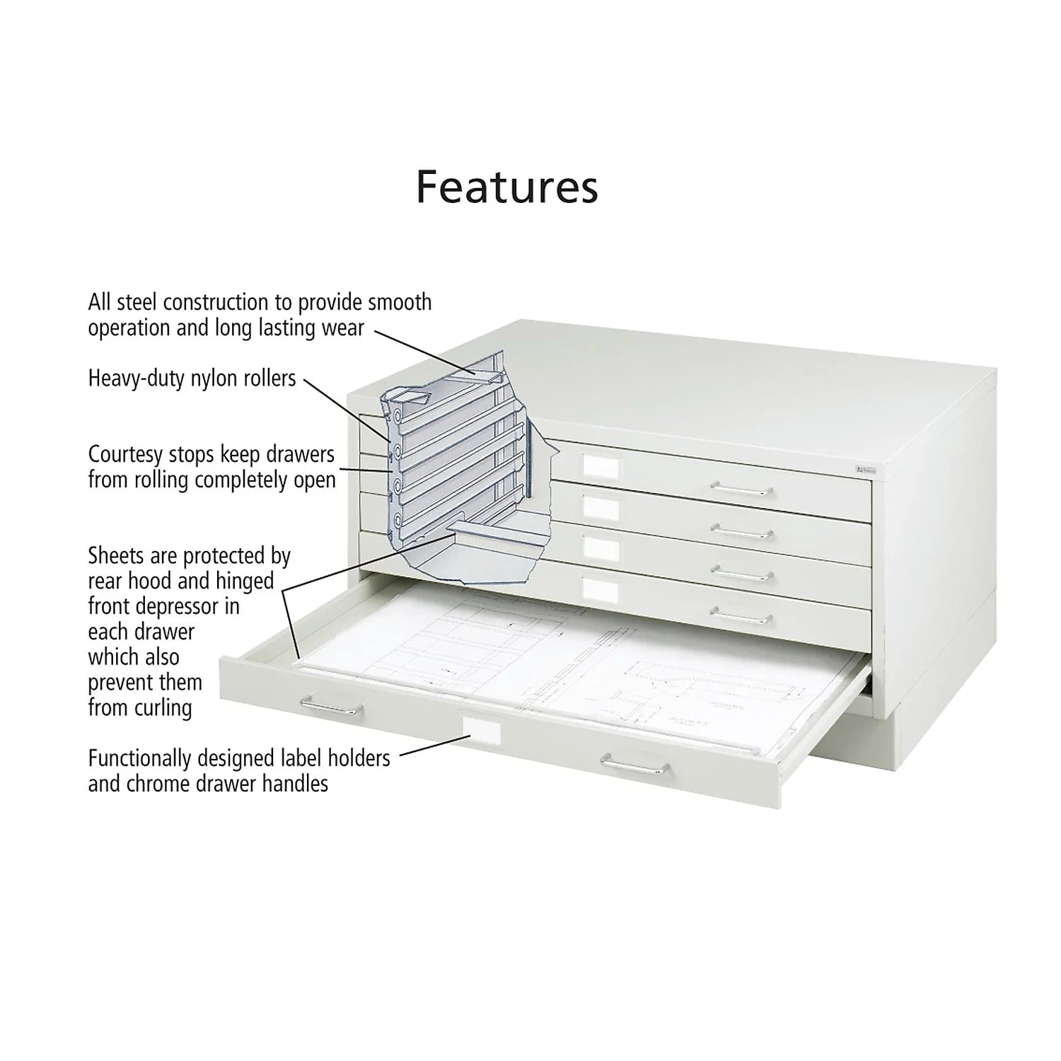 5 Drawer Small Metal Flat File Cabinet Light Gray A83944