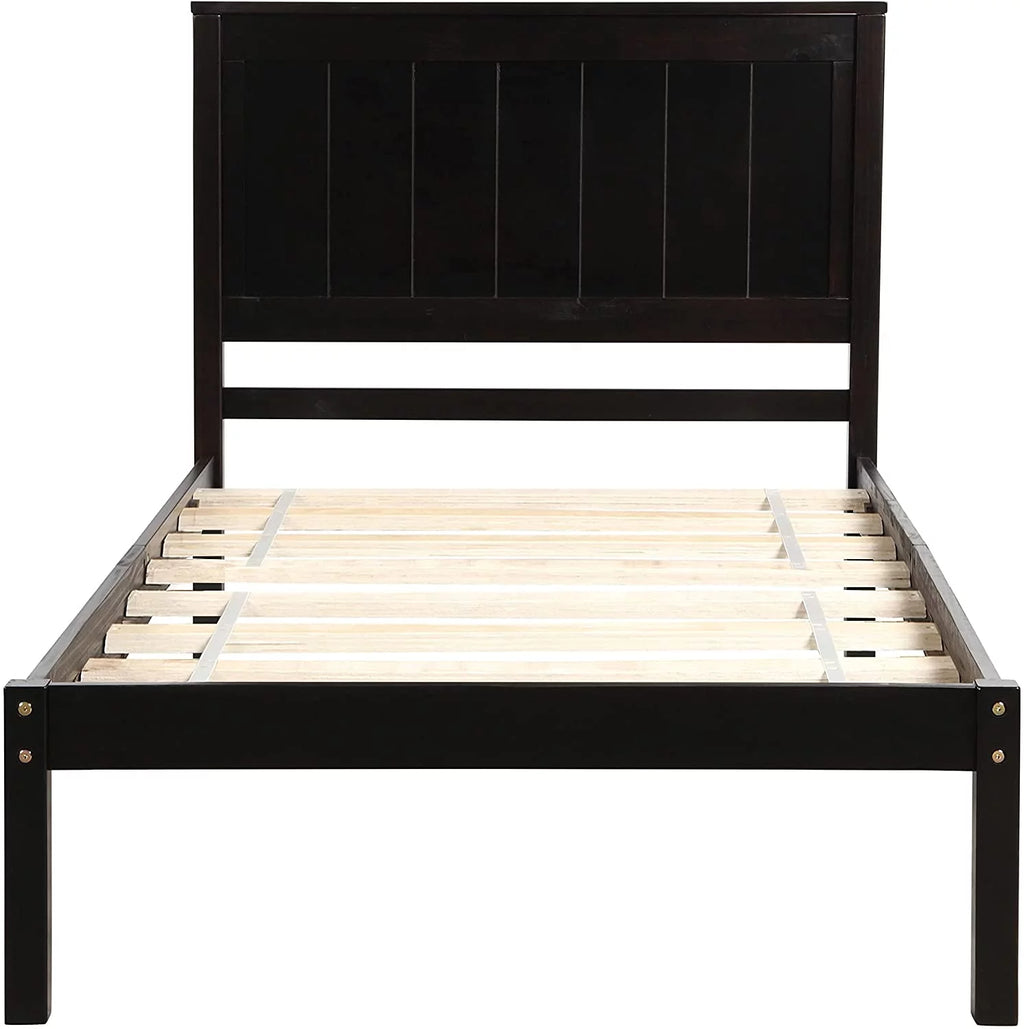 Solid Wood Platform Bed Frame with Headboard and Slat Support, Espresso P7697