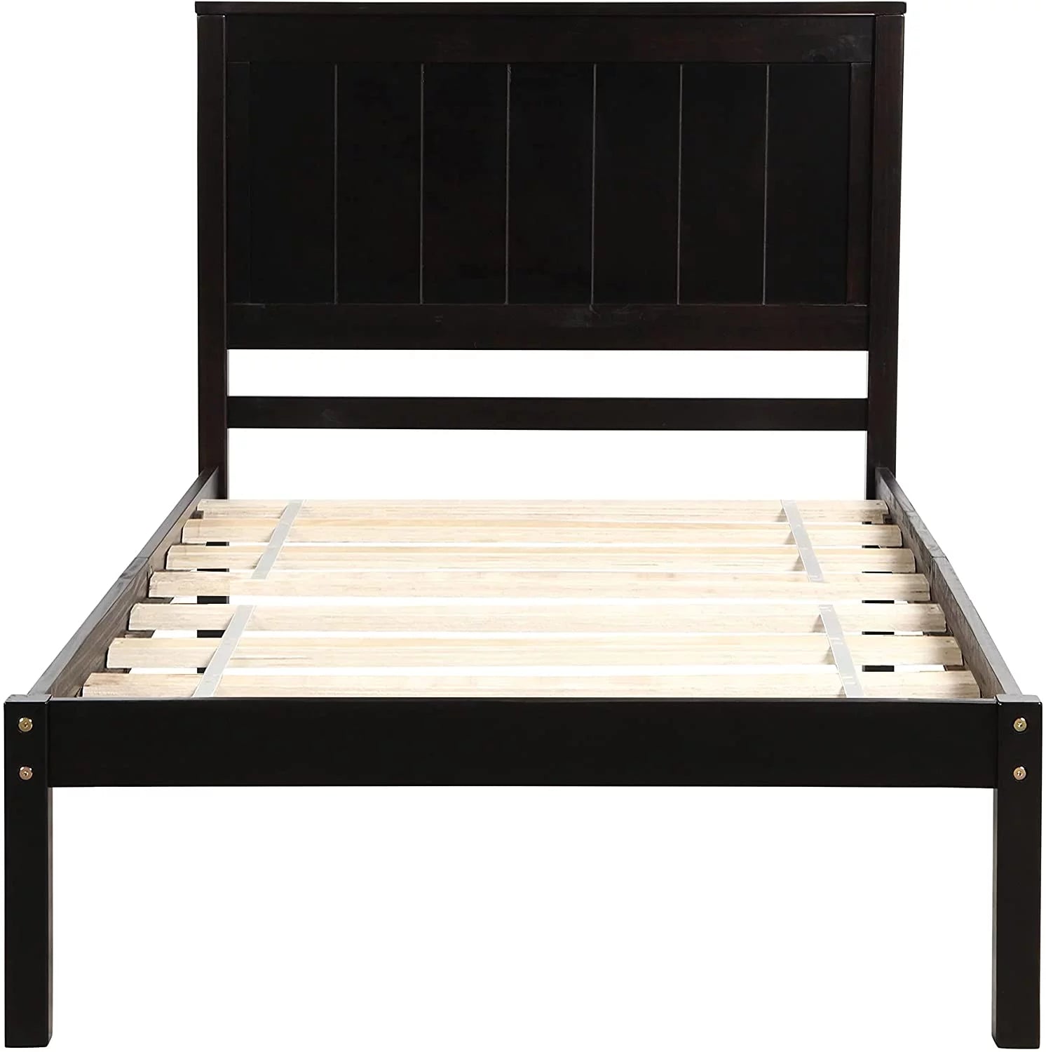 Solid Wood Platform Bed Frame with Headboard and Slat Support, Espresso P7697