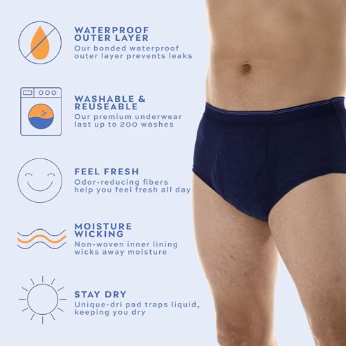 Men’s Incontinence Briefs with Super Absorbency, Reusable & Washable, Gray, M L42743