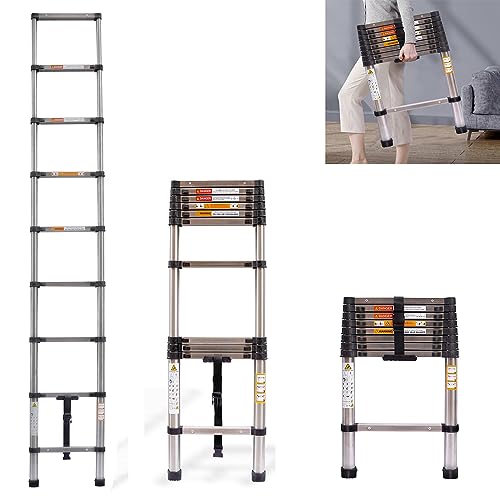 Telescoping Ladder 20FT Compact Extension Ladder with 2 Detachable Roof Hooks Aluminum Lightweight Collapsible Ladder for Home, RV, 330lbs Max Capacity