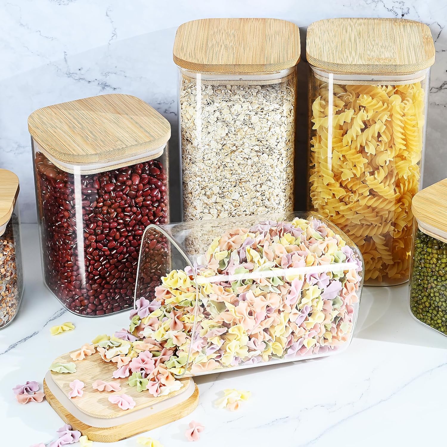 Glass Food Storage Jars with Bamboo Lids, Airtight Kitchen Container Set of 4 K271081