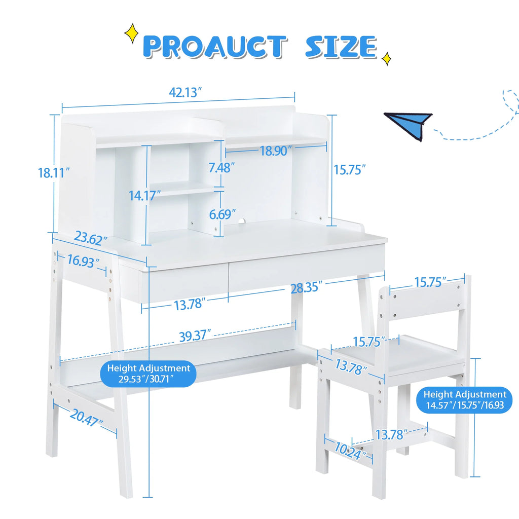 Kids Wooden Desk and Chair Set with Drawers A9990