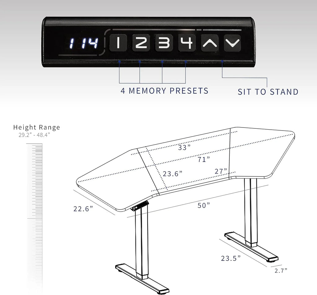 Electric Height Adjustable Stand Up Desk with Black Tabletop and White Frame O655476